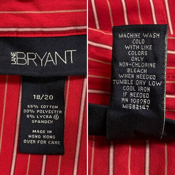 Lane Bryant Red Striped Snap Front Shirt 18/20 - Picture 5 of 5